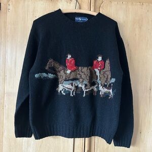 Ralph Lauren hand knit Black Equestrian Crewneck Sweater